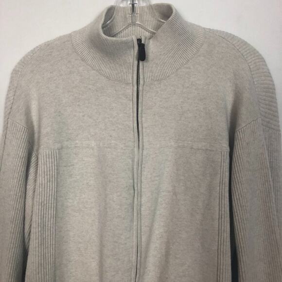 Norm Thompson Full Zip Cotton Ribbed Cream Sweater Size Medium - Picture 3 of 9